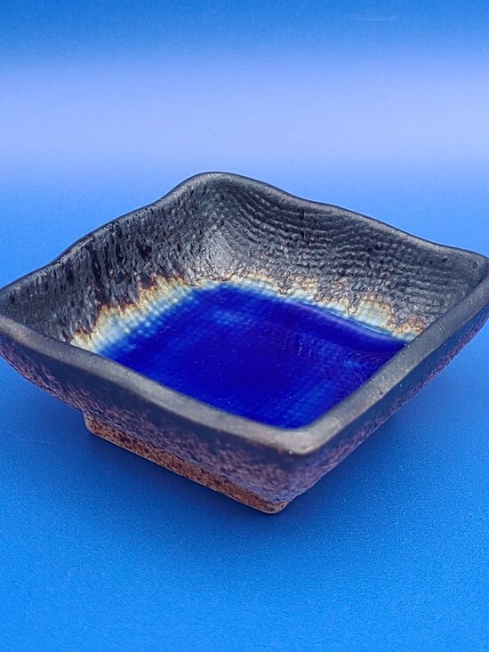 Kotobuki Other - Kotobuki Japan Vintage Square Footed Crackled Trinket Dish BLUE 2.75"